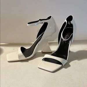 White Chunky Heel Sandals with Ankle Strap